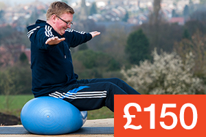 A client using exercise equipment