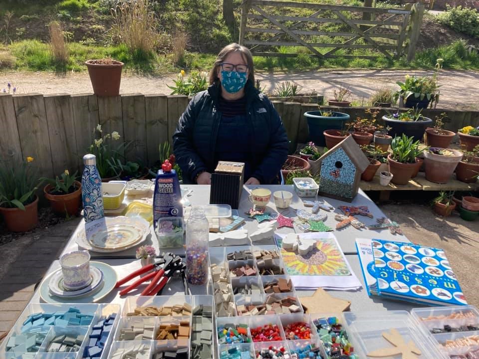 Nicky running a mosaic class at Flower Pod Southwell